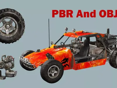 Post-Apocalypse Buggy Car D With Gunholder 3D Model Low-poly 3D model