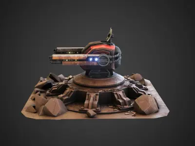 Anti-air gun turret  Low-poly 3D model