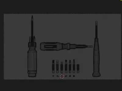 Screwdrivers with nozzles set Low-poly 3D model