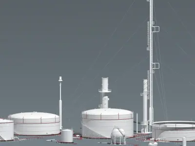 oil tanks and flare stacks 3D model