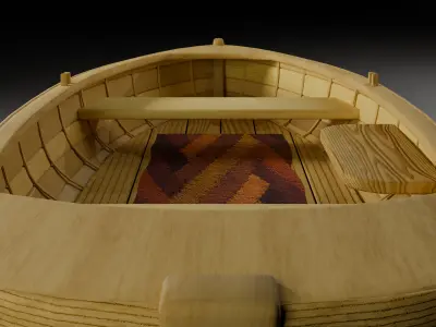 Wooden Boat Low-poly 3D model 5