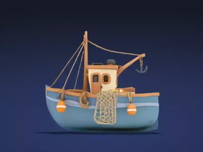 Stylized Classic Fishing Trawler Watercraft - ship 3D Model Low-poly 3D model