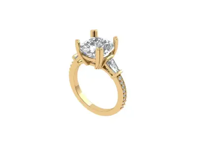 Cushion 3 Stone Bridal Ring 3D print model 2