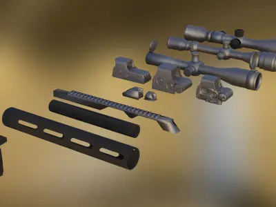 Lowpoly scopes and suppressors Free low-poly 3D model