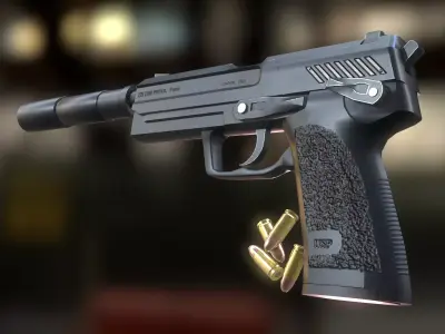 Handgun Fire Low-poly 3D model