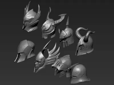 Set of 3d Printable Medieval Helmets Part 1 3D model