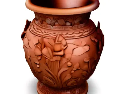 Ornate Carved Terracotta Vase Low-poly 3D model
