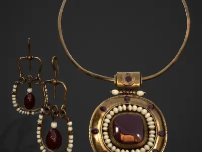 Medieval Byzantine Necklace and Earrings  3D Model Pack