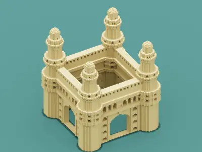 Voxel Charminar  Low-poly 3D model