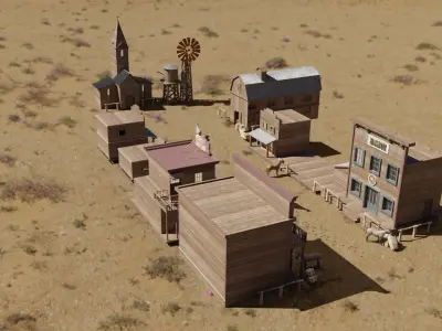 western cowboy village in kit Low-poly 3D model