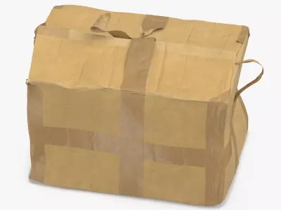 Old Damaged Cardboard Box Brown Tape 3D model