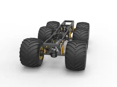 Chassis of 6x6 Monster Truck Version 2 Scale 1 to 25 3D print model