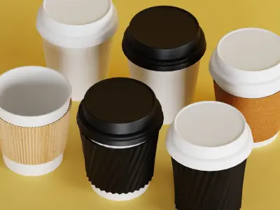 6 Kinds of Paper Cups 3D Low Poly Game Ready Low-poly 3D model