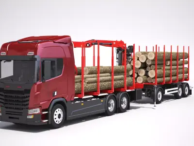 Generic Logging Truck and Trailer 3D model