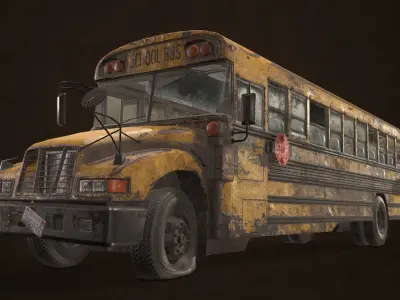 Abandoned School Bus Low-poly 3D model