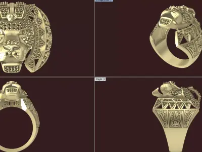 arabic lion ring with gemstone 3dm file 3D print model