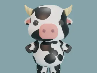 Rigged Cow Cartoon Character Low-poly 3D model