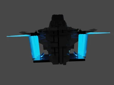 Destroyer spaceship with lights Low-poly 3D model