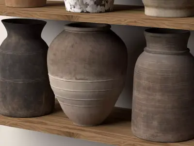 Vintage Primitive Pottery Vase Jar Collection Wabi Sabi PBR 3D model