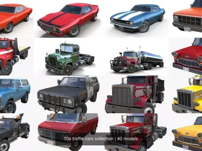 70s traffic cars collection 3D Model Pack