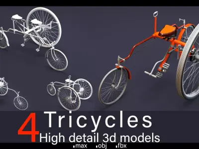 4- Tricycles- High detail 3d models Low-poly 3D model