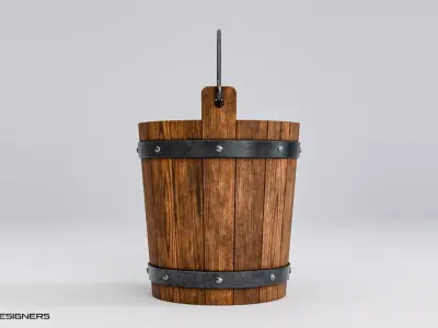 Medieval Wooden Bucket Low-poly 3D model