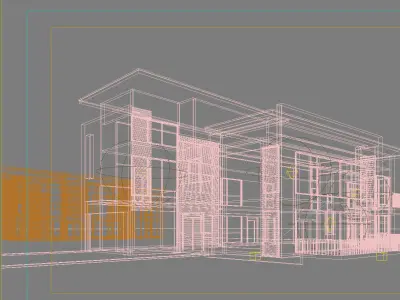 Villa modern house on grassy field 3D model