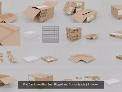 Flat Cardboard Box Set - Rigged and Customizable 3D Model Pack