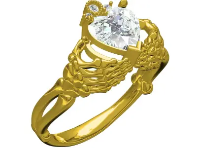 Antique Hand Holding Heart Diamond Ring 3D print model