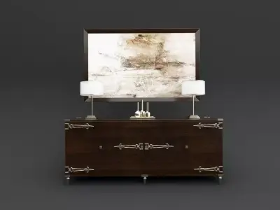 Console dresser with two lamps and painting Free 3D model