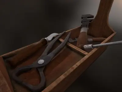 Retro wooden agricultural tool box  Low-poly 3D model