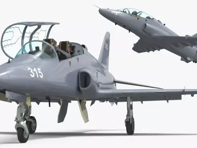 Twin Seat Jet Trainer Aircraft Grey Rigged 3D model