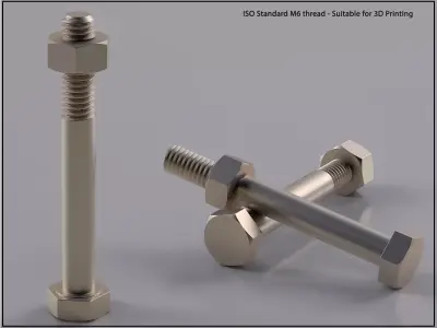 Bolt and Nut  M6 thread  Suitable for 3D Printing 3D print model