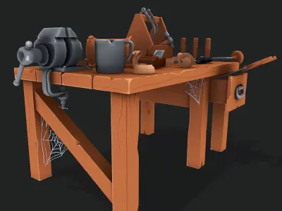 Stylized Carpentry Bench Low-poly 3D model