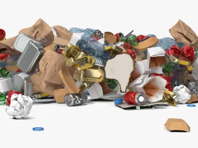 Household Trash Heap with Cans 3D model