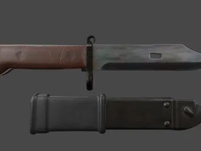 AKM Type 1 Bayonet and Scabbard Low-poly 3D model