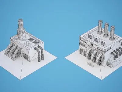 Set of 2 factories with textures Low-poly 3D model