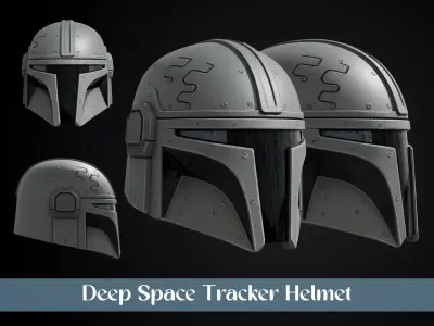 Stylized Interstellar Bounty Hunter Helmet - Deep Space Tracker 3D print model