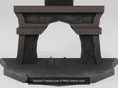 Stylized Fireplace and Cauldron part of Witch Interior pack