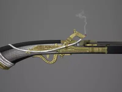 Malay 16th Century Matchlock Firearm AKA Istinggar 3D model
