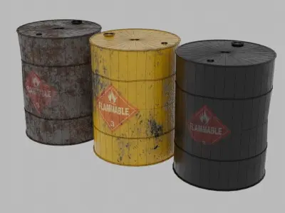 Used metal oil barrels Free low-poly 3D model