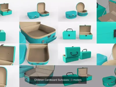 Children Cardboard Suitcases 3D Model Pack