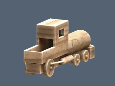 wooden toy locomotive Low-poly 3D model