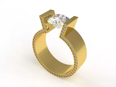Round Solitaire Mens Ring 3D print model