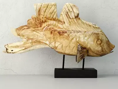 Hand Carved Driftwood Fish On Stand 3D model shop