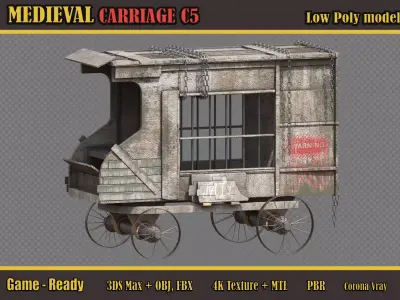 Medieval Carriage C5 Low-poly 3D model