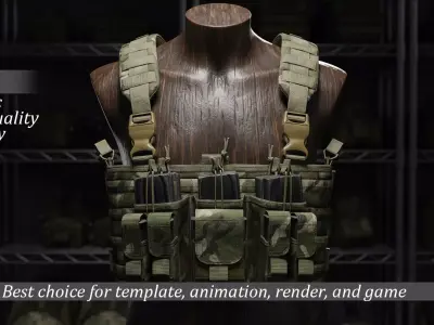 Modern Tactical Chest Rig - Multicam Camouflage Low-poly 3D model