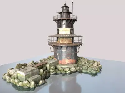 The Old Lighthouse with Rocky Surroundings 3D model