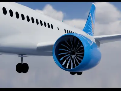 Airbus A220 300 High Quality 3D model Low and High Poly Low-poly 3D model