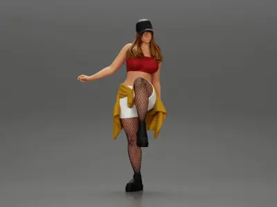 sexy girl in pantyhose mesh cap and shirt tied around her hips  3D print model